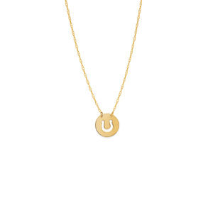 14K Solid Yellow Gold Mini Disk Horse Shoe Necklace